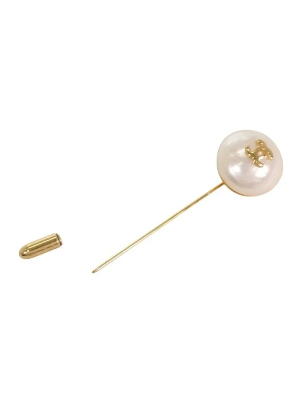 Chanel Pin Brooch Vintage Metal Faux Pearl CC Logo